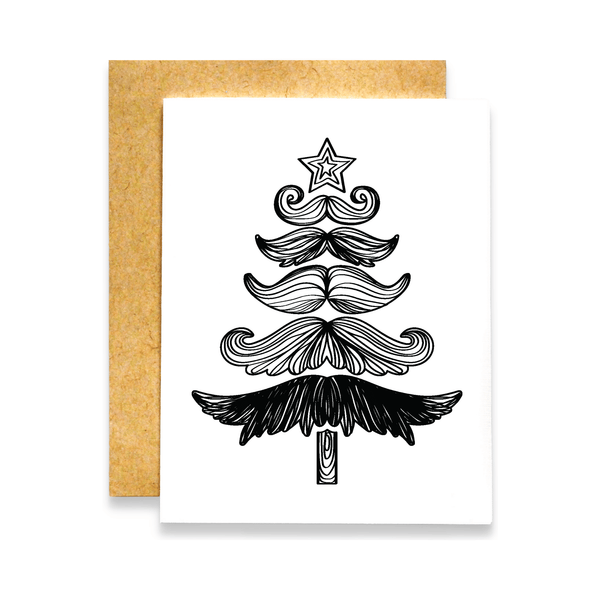Mustache Christmas Tree Card - Minimalist