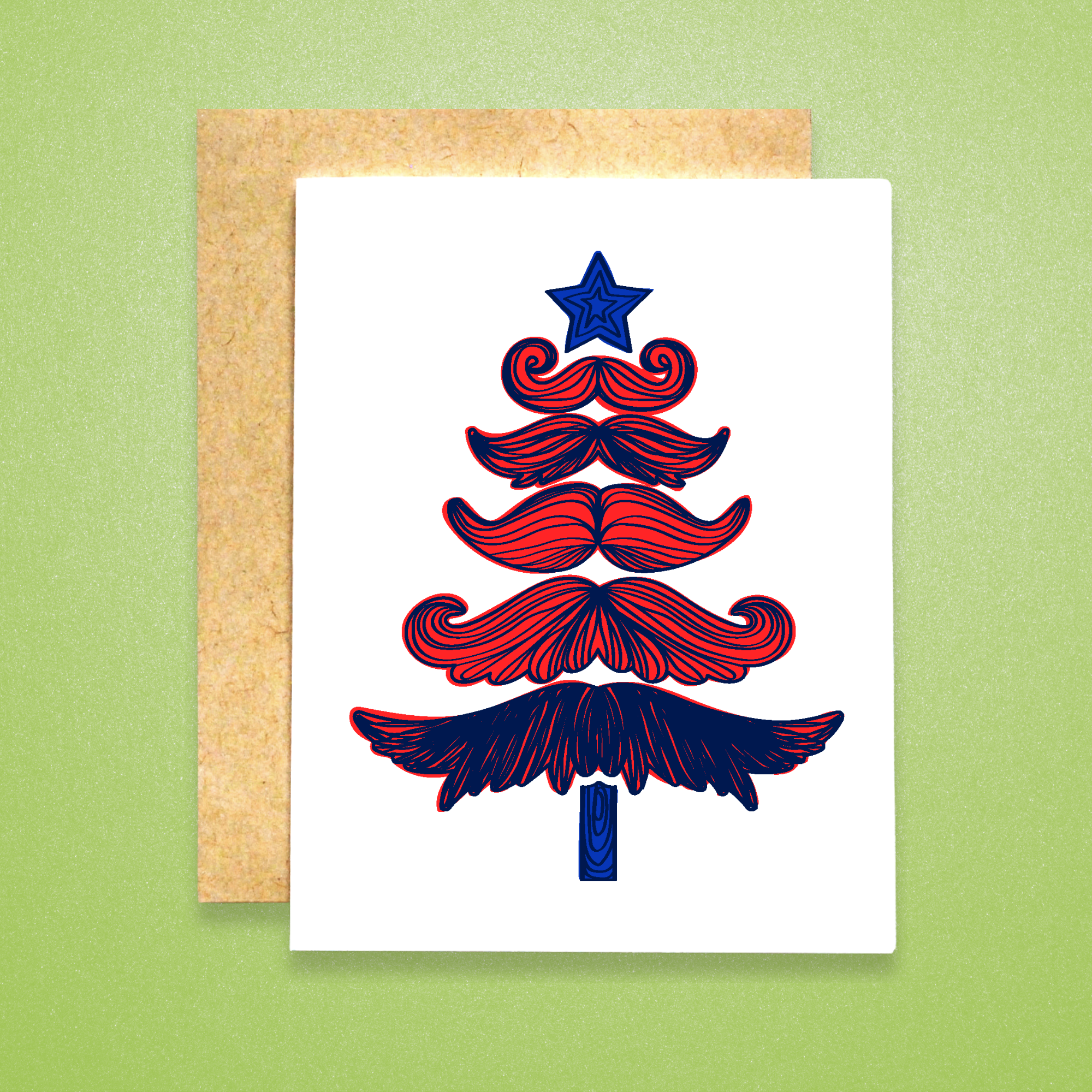 Mustache Christmas Tree Card - Color